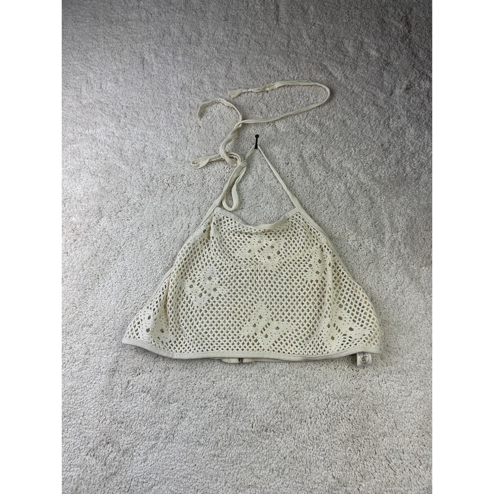 Beach Riot Crochet Halter Top Womens Small Cream White Floral Mesh Tie Back Swim